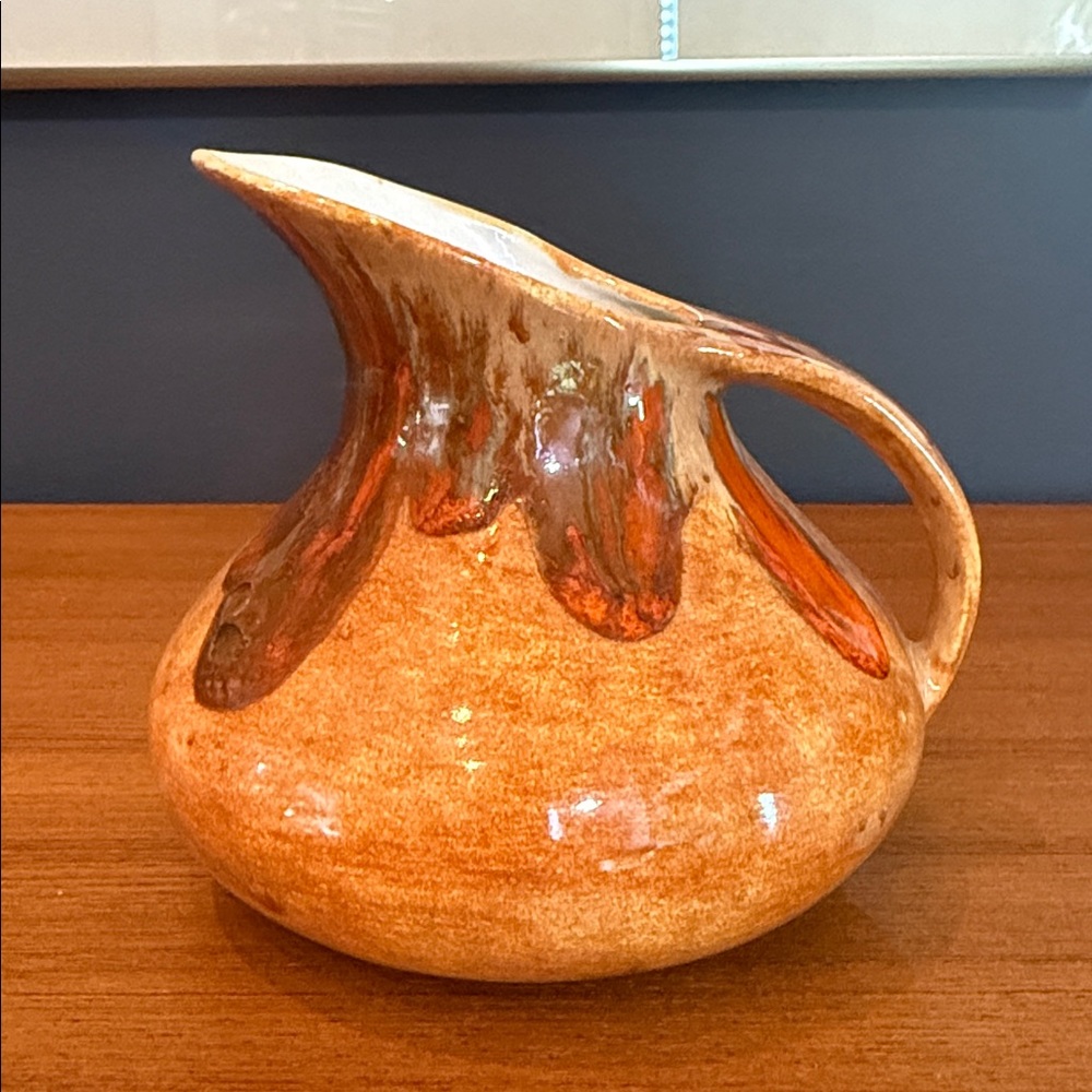 Vintage Ceramic Pitcher in Warm Orange and Rich Brown